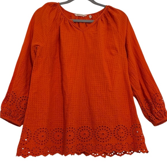 Soft Surroundings W’s Orange Top Eyelet Hem, 100% cotton size Petite Medium - Picture 2 of 8